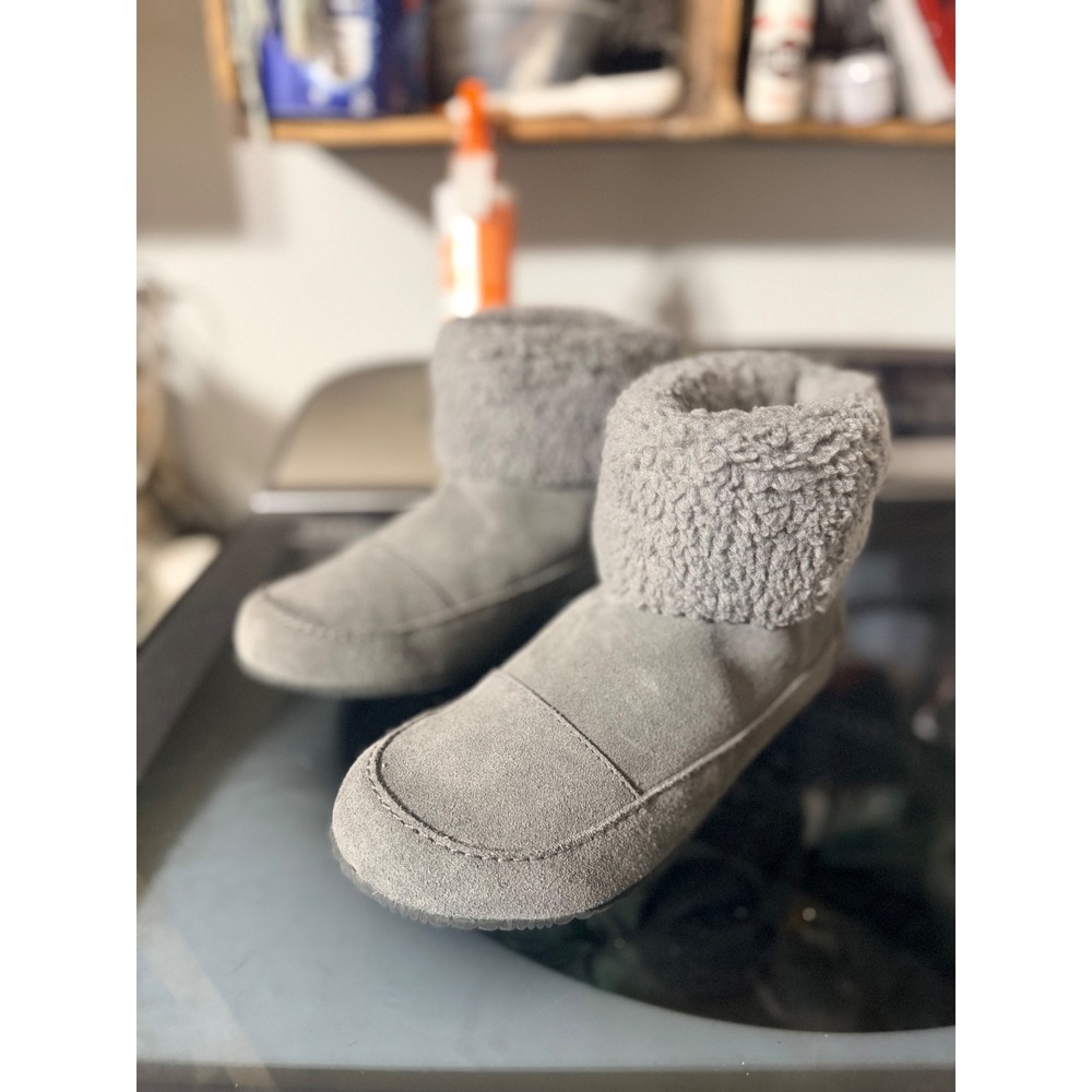 Sorel Nakiska Bootie Women 7 Grey Good Suede Faux Fur Slipper NL5058-052